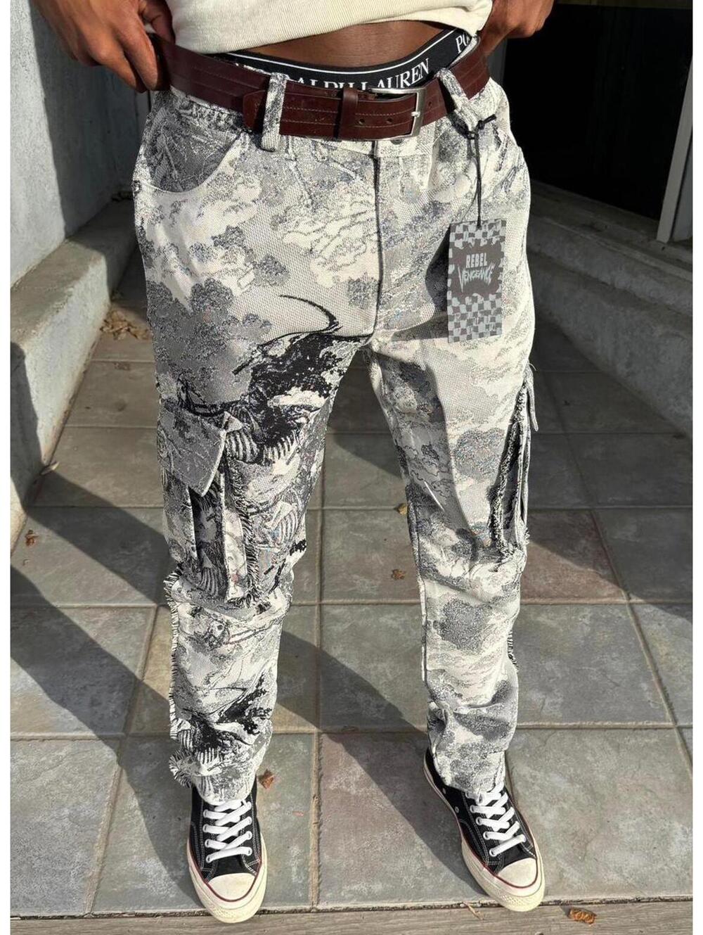 Rebel Vengeance Grim Raper Tapestry Cargo Pants 36"